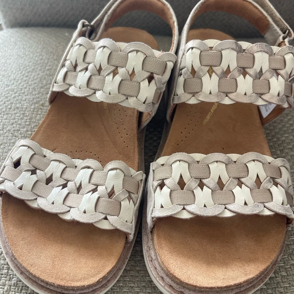 Clarks Girls Metallic Beige Braided Strap Sandals